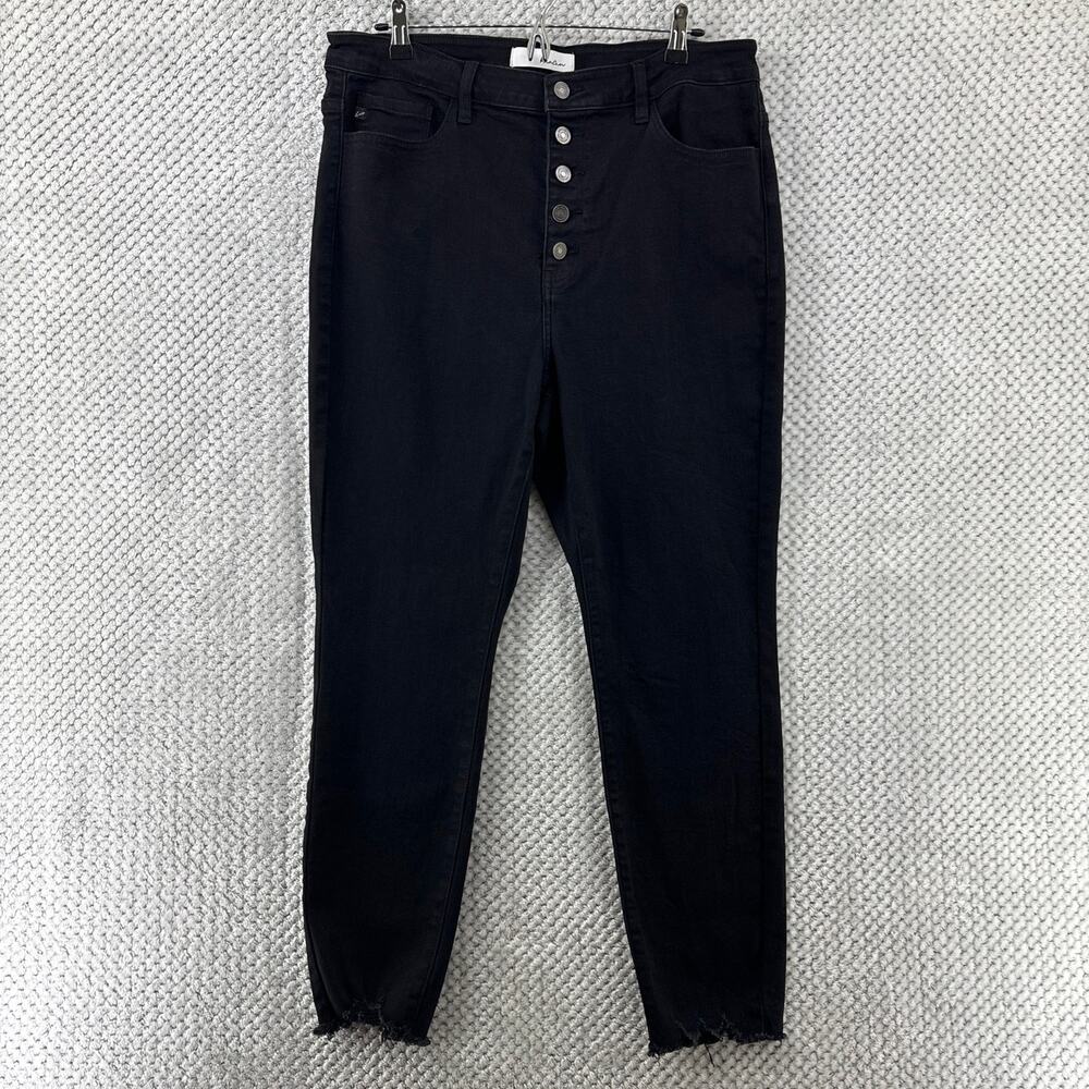 KanCan Jeans Women XL Black High Rise Exposed Button Fly Skinny Raw Hem Stretch